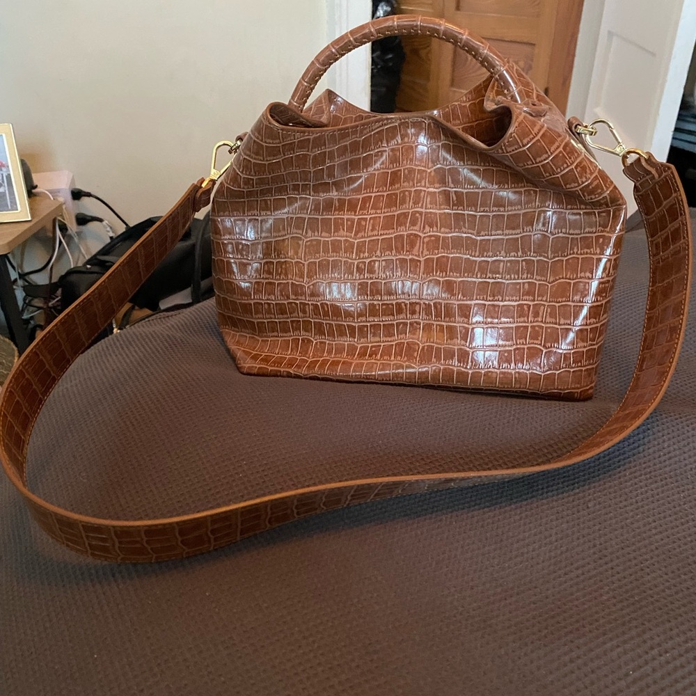 Brown Crocodile-Embossed Leather Elleme Shoulder Bag